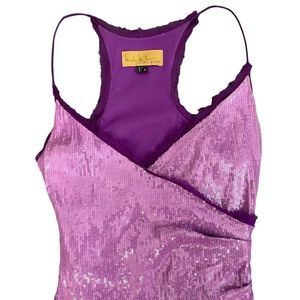 Vintage Y2K Nicole Miller 00s Purple Spaghetti Strap Racerback Sequin Mini Dress